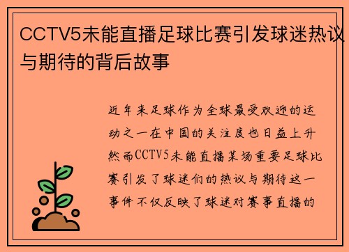 CCTV5未能直播足球比赛引发球迷热议与期待的背后故事